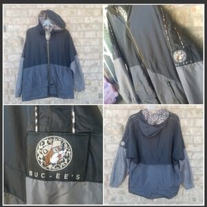 Buc-ees ZipUp BLACK Hoodie Windbreaker  Jacket (Size XL)Leopard Accent Back Vent